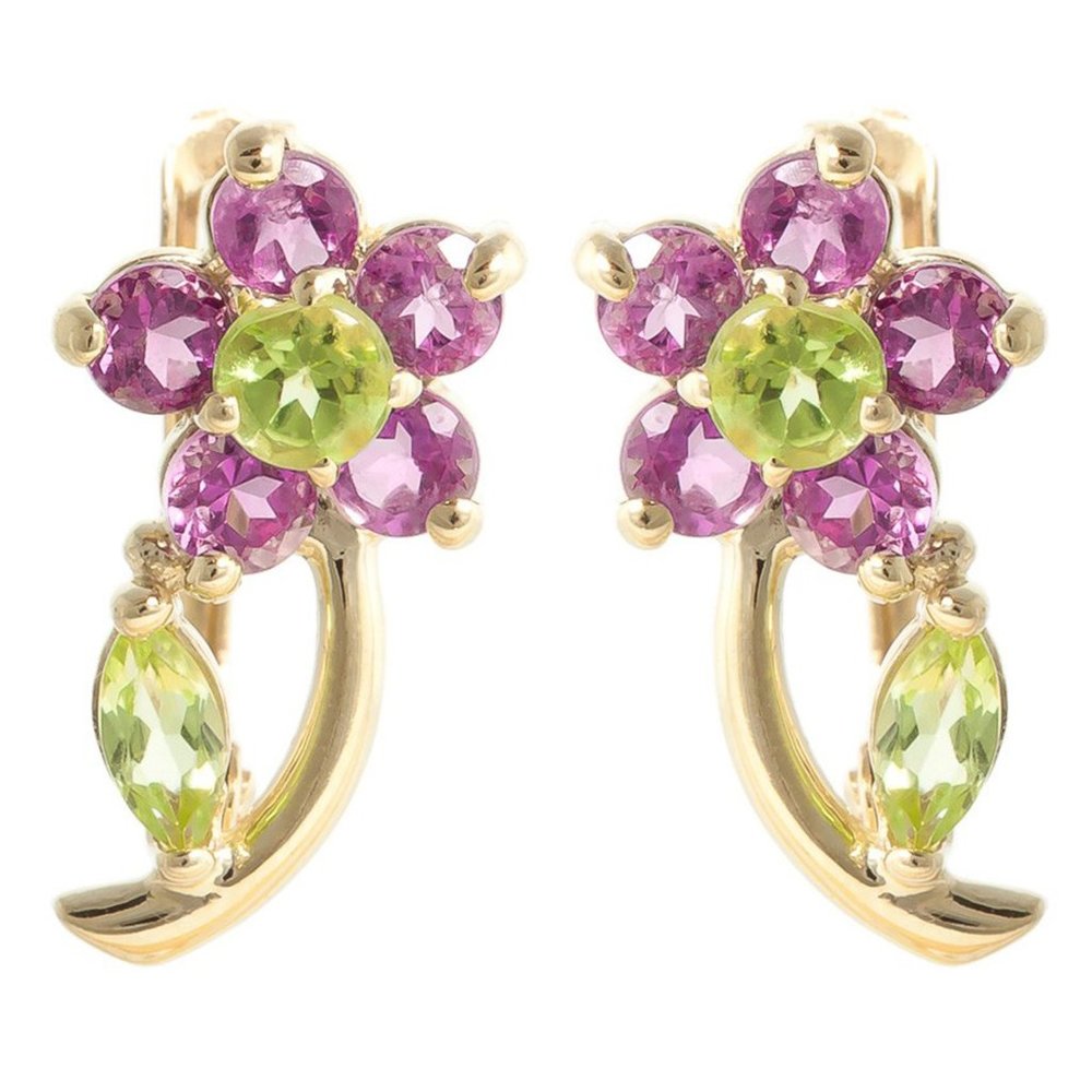 14k Gold Stud Earring with Amethyst & Peridot - Picture 5 of 10